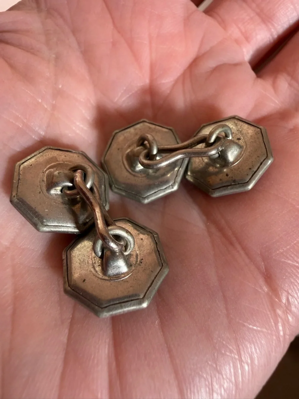 Vintage abalone shell art deco geometric octagon silver metal cufflink
